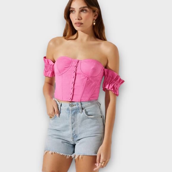ASTR The Label Corset Top Women's Small Pink Linen Sweetheart Neck Off Shoulder - Picture 1 of 9